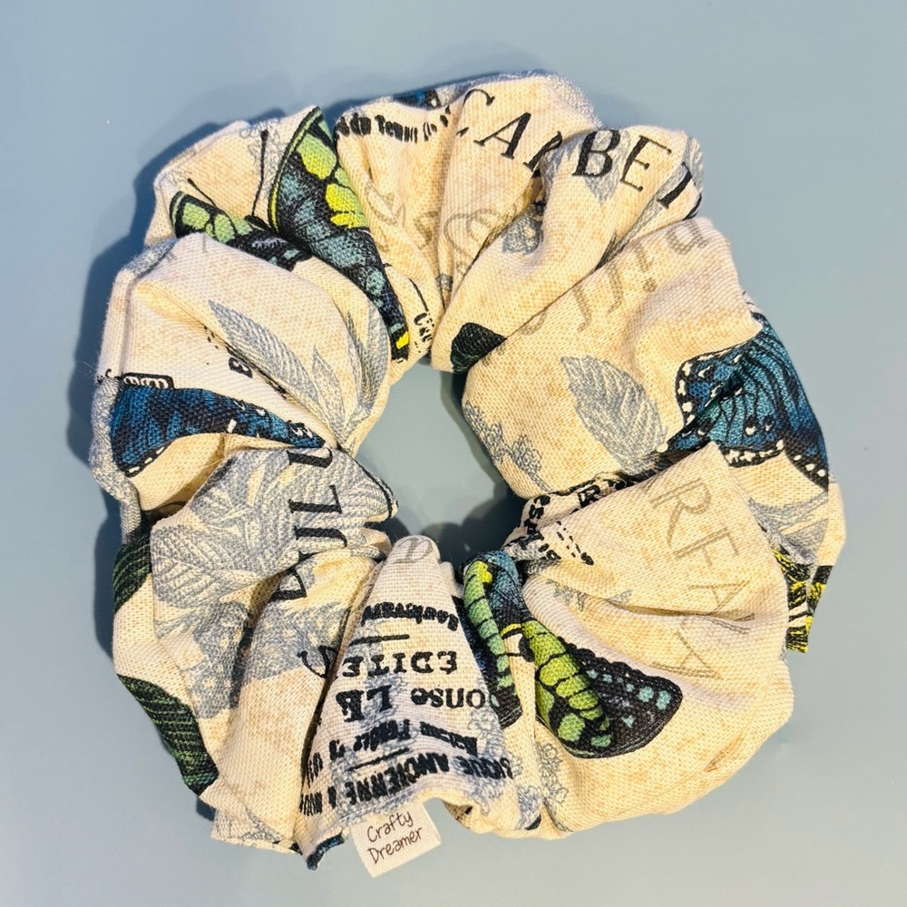 Blue and Cream Patterned Scrunchie Hair Accessory